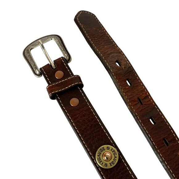 Badger 3D Western Belt with Shotgun Shell Detail Size 30 Brown Genuine Leather - Picture 2 of 8